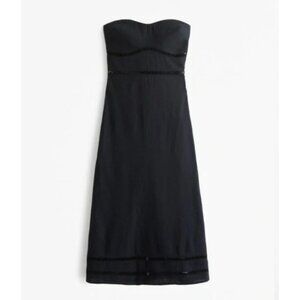 Abercrombie & Fitch Linen-Blend Strapless Lace-Trim Midi Dress